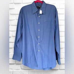 Lands End Direct Merchants Men’s Size 17 Solid Blue Oxford Buttoned Collar Shirt